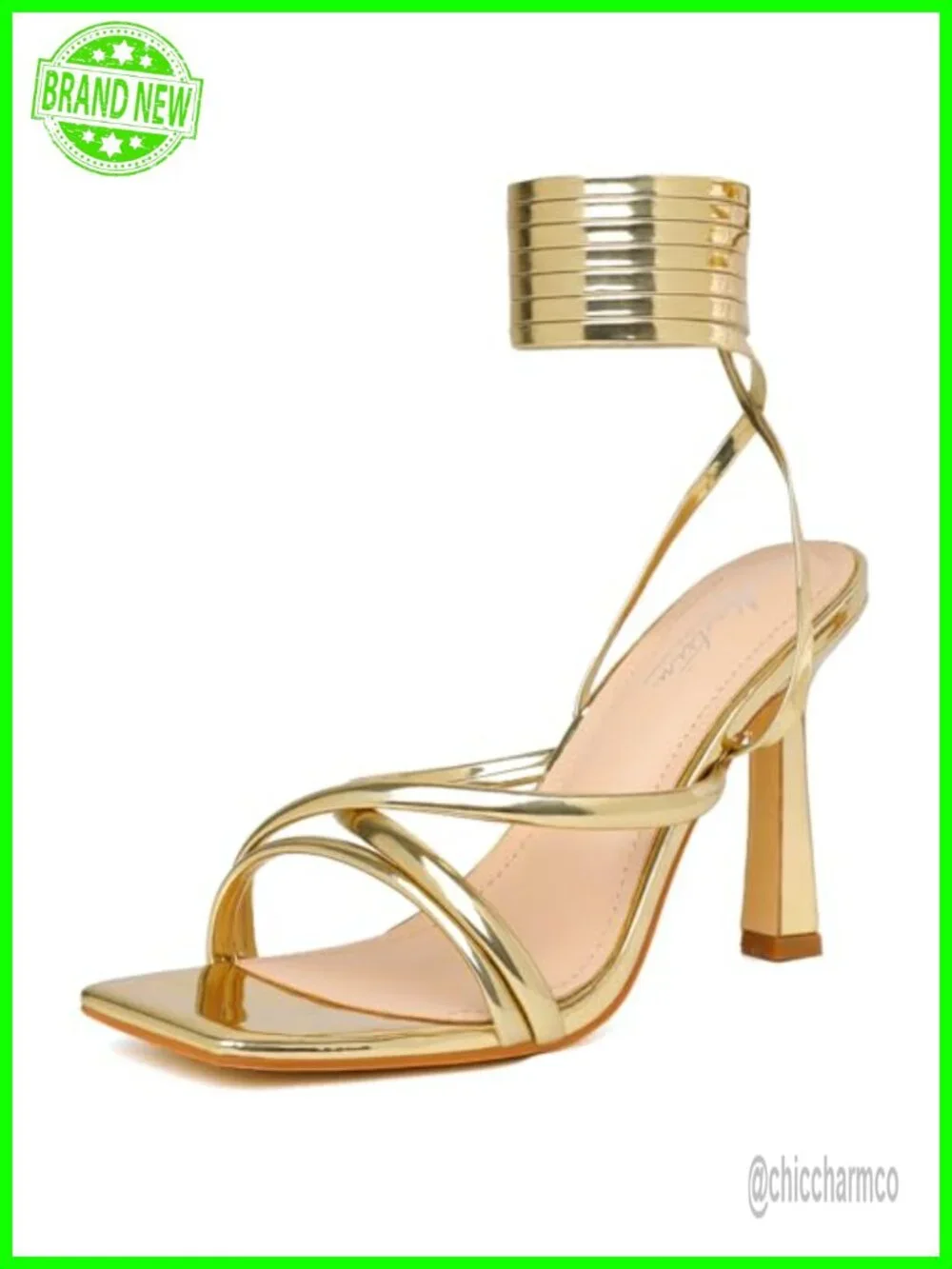 Strappy Lace Up Square Open Toe Heeled Sandals Faux Leather